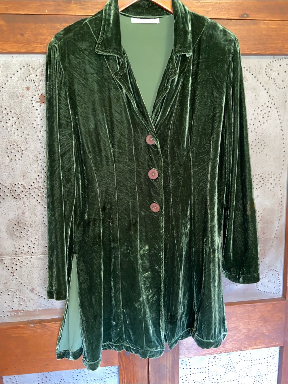 Marrika Nakk Silk Velvet Green Long Jacket M L